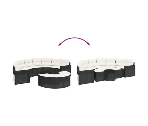 Sodo Sofų Komplektas, 3 Dalių, Juodas, Pusapvalis, Poliratanas