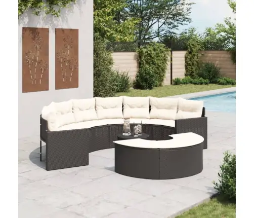 Sodo Sofų Komplektas, 3 Dalių, Juodas, Pusapvalis, Poliratanas