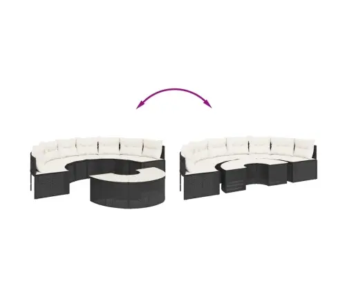 2-Daļīgs Dārza Dīvāna Komplekts, Pusaplis, Melna Pe Rotangpalma Vidaxl