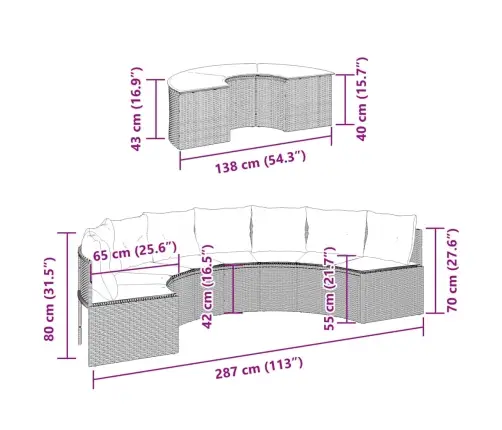 2-Daļīgs Dārza Dīvāna Komplekts, Pusaplis, Melna Pe Rotangpalma Vidaxl