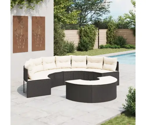 2-Daļīgs Dārza Dīvāna Komplekts, Pusaplis, Melna Pe Rotangpalma Vidaxl