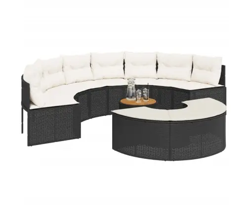 3-Daļīgs Dārza Dīvāna Komplekts, Pusaplis, Melna Pe Rotangpalma Vidaxl