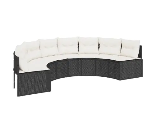 3-Daļīgs Dārza Dīvāna Komplekts, Pusaplis, Melna Pe Rotangpalma Vidaxl