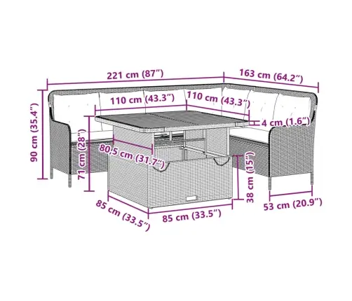 2-Osaline Aiamööblikomplekt Istmepatjadega, Polürotang, Hall