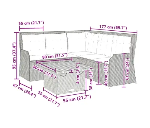 4-Daļīgs Dārza Atpūtas Mēbeļu Komplekts, Bēša Pe Rotangpalma Vidaxl