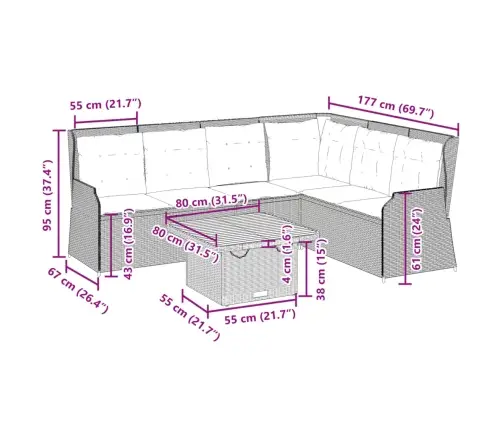 5-Osaline Aiamööblikomplekt Patjadega, Must, Polürotang