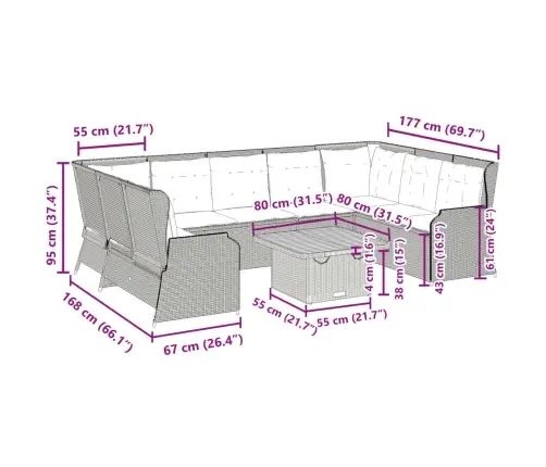 7-Osaline Aiamööbli Komplekt Patjadega, Must, Polürotang