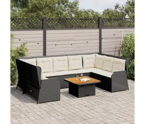 7-Osaline Aiamööbli Komplekt Patjadega, Must, Polürotang