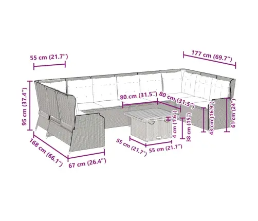 7-Osaline Aiamööbli Komplekt Patjadega, Must, Polürotang