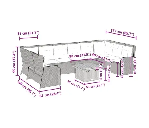 Sodo Komplektas Su Pagalvėlėmis, 7 Dalių, Smėlio, Poliratanas