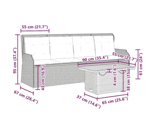 3-Daļīgs Dārza Atpūtas Mēbeļu Komplekts, Bēša Pe Rotangpalma Vidaxl