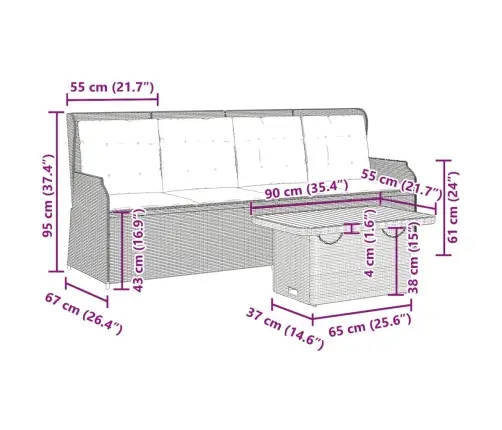 3-Daļīgs Dārza Atpūtas Mēbeļu Komplekts, Bēša Pe Rotangpalma Vidaxl