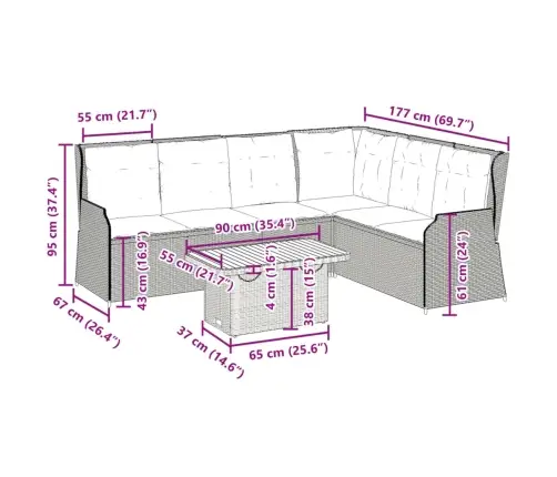 Sodo Komplektas Su Pagalvėlėmis, 5 Dalių, Pilkas, Poliratanas