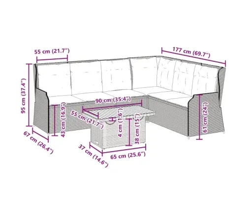 5-Daļīgs Dārza Mēbeļu Komplekts, Matrači, Bēša Pe Rotangpalma Vidaxl