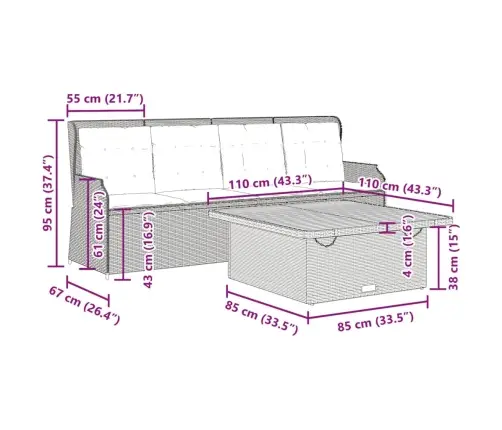 3-Daļīgs Dārza Dīvāna Komplekts Ar Matračiem, Pelēks Pe Pinums Vidaxl
