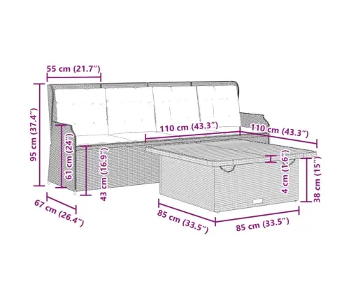 3-Osaline Aiadiivani Komplekt Patjadega, Beež, Polürotang