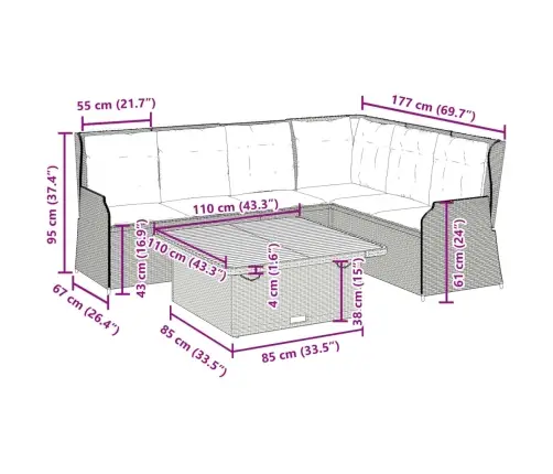 5-Daļīgs Dārza Atpūtas Mēbeļu Komplekts Ar Matračiem, Pelēks Pe Vidaxl