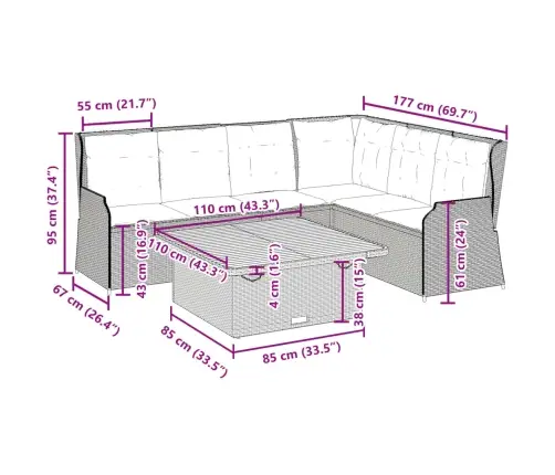 Sodo Komplektas Su Pagalvėlėmis, 5 Dalių, Smėlio, Poliratanas