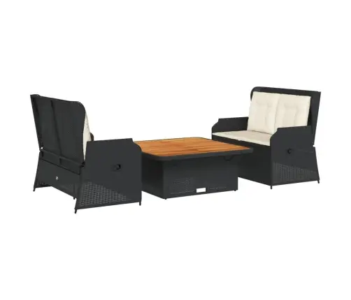 3-Osaline Aiamööblikomplekt Patjadega, Must, Polürotang