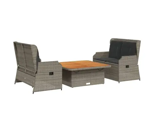 3-Osaline Aiamööbli Komplekt Patjadega, Hall, Polürotang