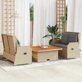 3-Osaline Aiamööbli Komplekt Patjadega, Beež, Polürotang