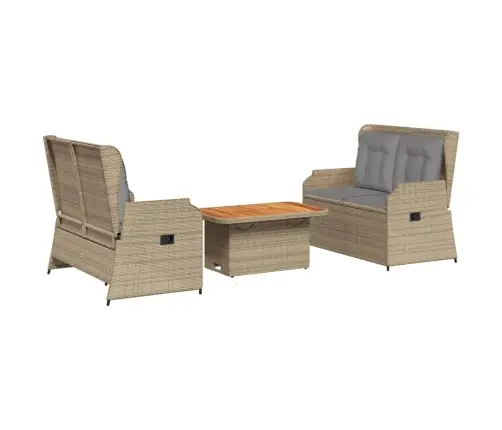 3-Daļīgs Dārza Atpūtas Mēbeļu Komplekts, Bēša Pe Rotangpalma Vidaxl