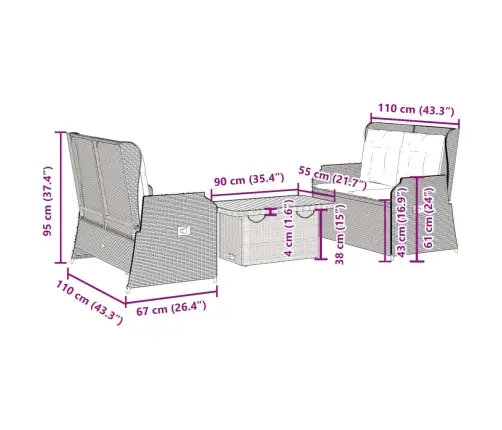 3-Daļīgs Dārza Atpūtas Mēbeļu Komplekts, Bēša Pe Rotangpalma Vidaxl