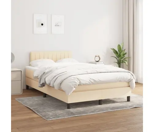 Atsperu Gulta Ar Matraci, Krēmkrāsas Audums, 120X190 Cm Vidaxl