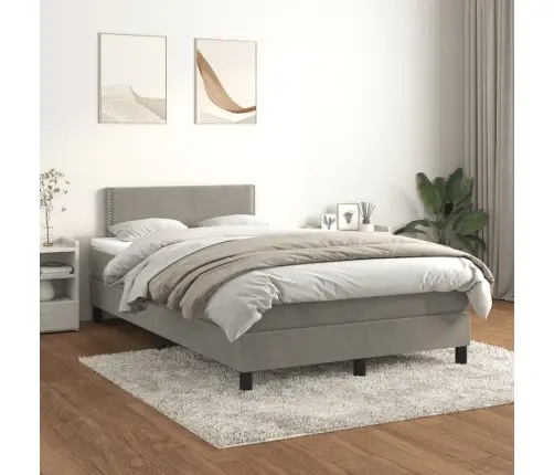 Atsperu Gulta Ar Matraci, Gaiši Pelēka Samts, 120X190 Cm Vidaxl