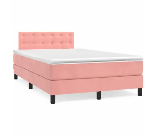 Atsperu Gulta Ar Matraci, Rozā Samts, 120X190 Cm Vidaxl