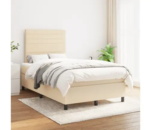 Lova Su Spyruoklėmis Ir Čiužiniu, Kreminė, 120X190cm Audinys