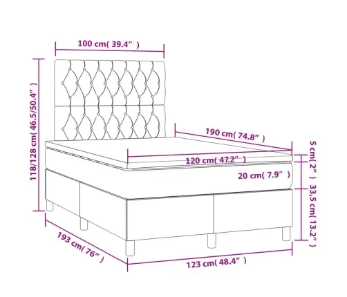 Atsperu Gulta Ar Matraci, Krēmkrāsas Audums, 120X190 Cm Vidaxl