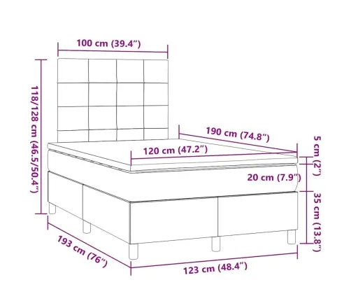 Atsperu Gulta Ar Matraci, Melns Audums, 120X190 Cm Vidaxl