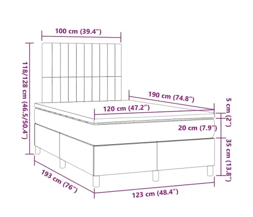 Atsperu Gulta Ar Matraci, Melns Audums, 120X190 Cm Vidaxl