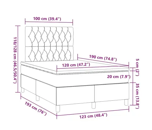 Atsperu Gulta Ar Matraci, Melns Audums, 120X190 Cm Vidaxl