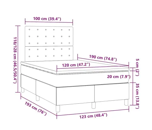 Atsperu Gulta Ar Matraci, Zils Audums, 120X190 Cm Vidaxl