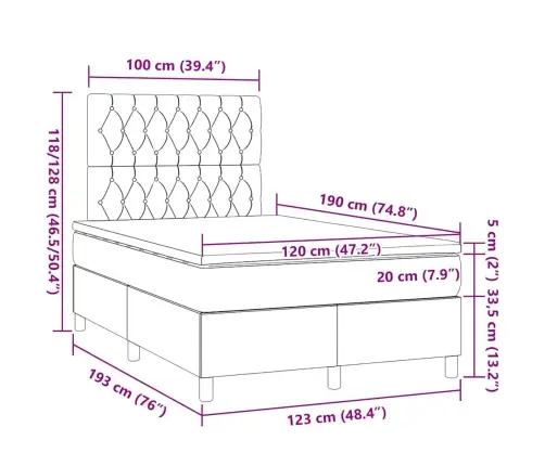 Atsperu Gulta Ar Matraci, Tumši Zils Samts, 120X190 Cm Vidaxl