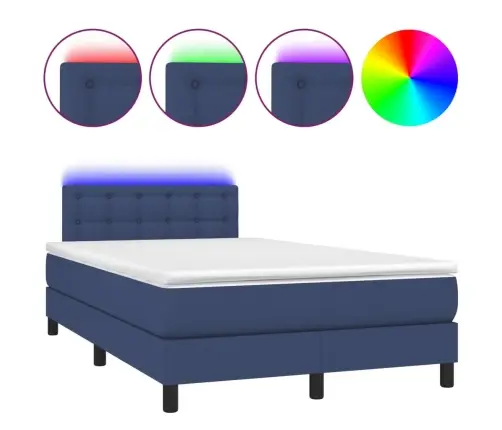 Atsperu Gulta Ar Matraci, Led, Zils Audums, 120X190 Cm Vidaxl
