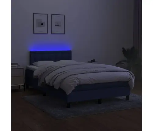 Atsperu Gulta Ar Matraci, Led, Zils Audums, 120X190 Cm Vidaxl