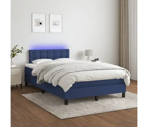 Atsperu Gulta Ar Matraci, Led, Zils Audums, 120X190 Cm Vidaxl