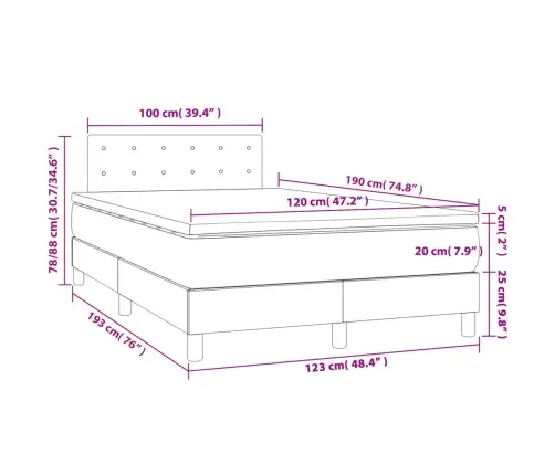 Atsperu Gulta Ar Matraci, Led, Zils Audums, 120X190 Cm Vidaxl