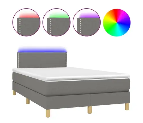 Atsperu Gulta Ar Matraci, Led, Tumši Pelēka Audums, 120X190 Cm Vidaxl