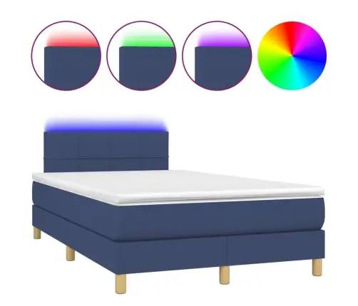 Atsperu Gulta Ar Matraci, Led, Zils Audums, 120X190 Cm Vidaxl