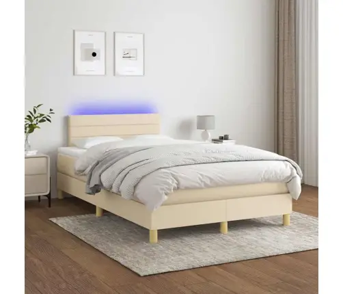 Atsperu Gulta Ar Matraci, Led, Krēmkrāsas Audums, 120X190 Cm Vidaxl