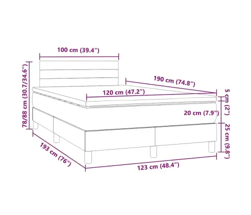 Atsperu Gulta Ar Matraci, Led, Krēmkrāsas Audums, 120X190 Cm Vidaxl