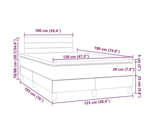 Atsperu Gulta Ar Matraci, Led, Zils Audums, 120X190 Cm Vidaxl