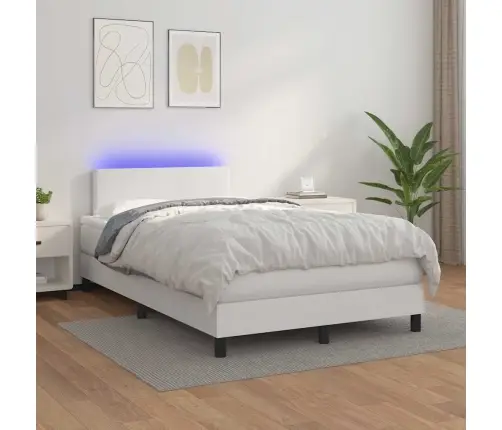 Atsperu Gulta Ar Matraci, Led, Balta, 120X190 Cm, Mākslīgā Āda Vidaxl