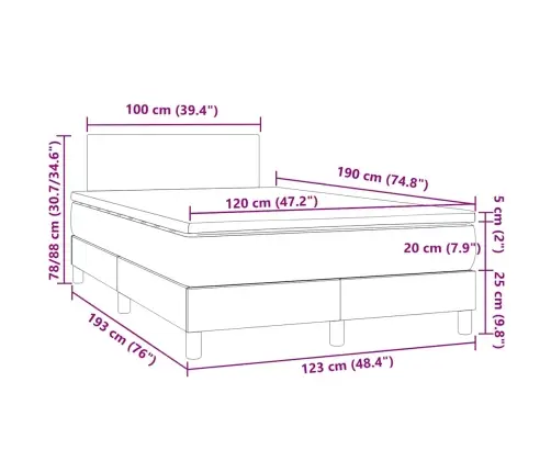 Atsperu Gulta Ar Matraci, Led, Pelēka, 120X190 Cm, Mākslīgā Āda Vidaxl