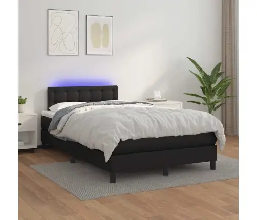 Atsperu Gulta Ar Matraci, Led, Melna, 120X190 Cm, Mākslīgā Āda Vidaxl