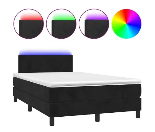 Atsperu Gulta Ar Matraci, Led, Melns Samts, 120X190 Cm Vidaxl